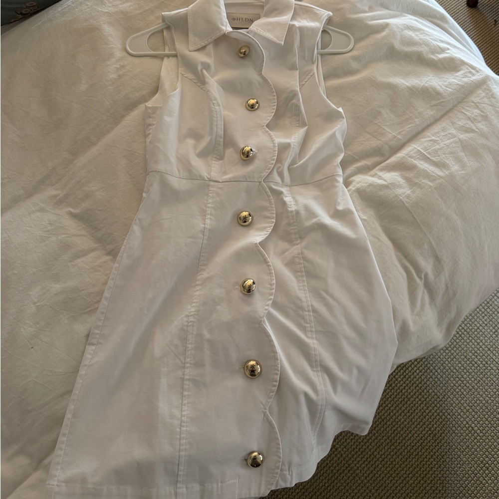 BHLDN Scallop White Sleeveless Dress with Gold Buttons